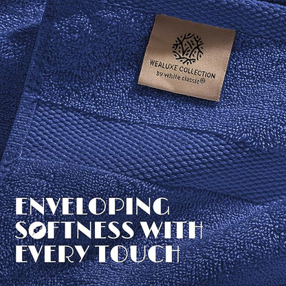 White Classic Wealuxe Navy Blue Bath Towels 24x50 Inch, Cotton Towel Set