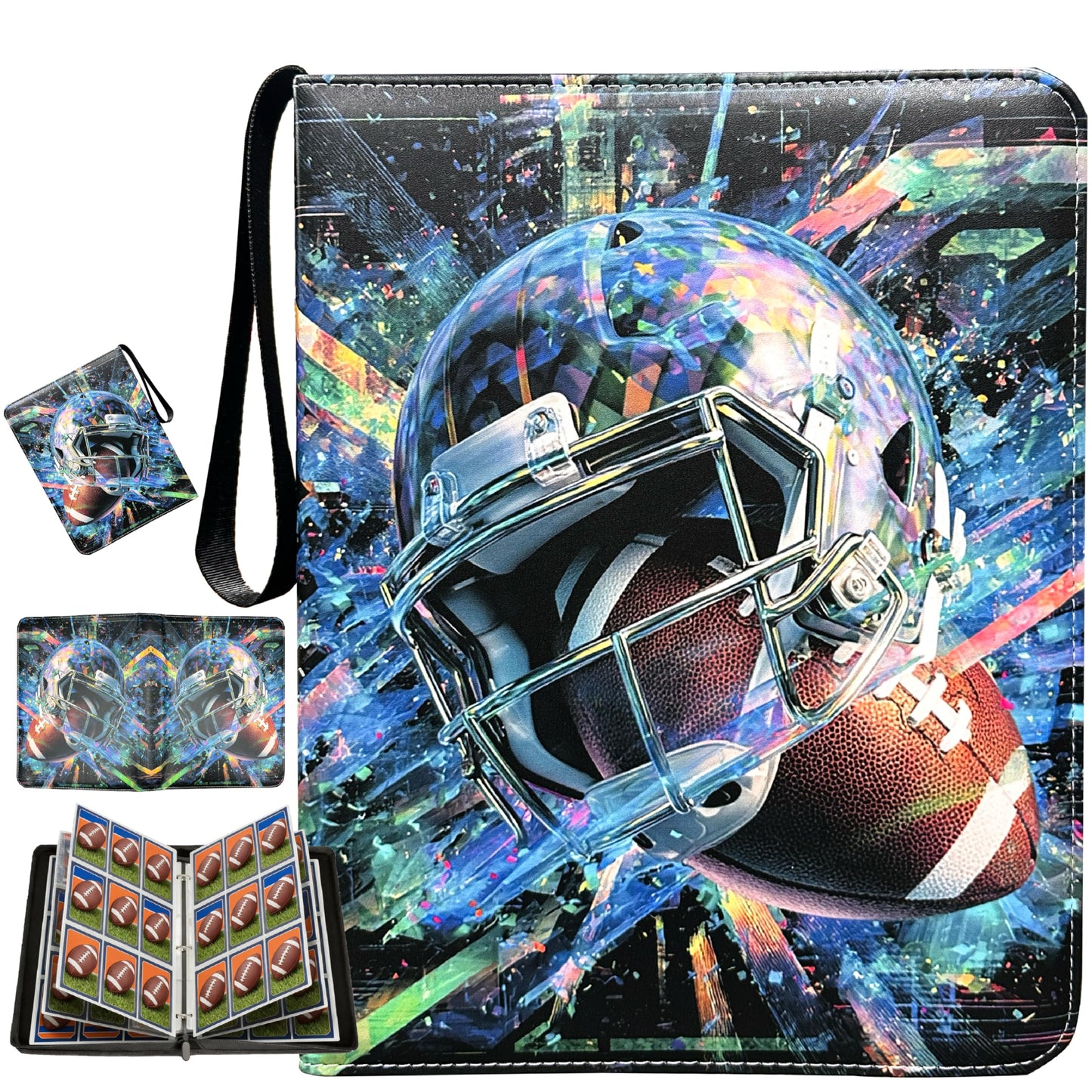 Football Card Binder with Sleeves, 9-Pocket Portable Card Protectors Album Holder Book with Zipper, Fits 900 Cards with 50 Removable Sleeves, Football Cards Display Storage Carrying Case