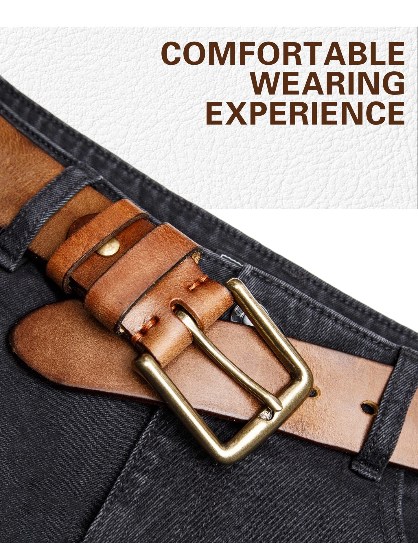 wolksprong Thicken Full Grain Leather Mens Belt Heavy Duty Work Belt High Hardness Buckle Packed In Gift Box (Brown, 40(Fit Pants Size 38))