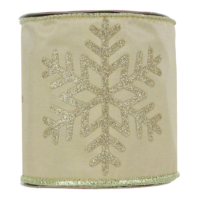 MEEDEE 4 Inch Champagne Gold Snowflake Ribbon Satin Wired Christmas Tree Ribbon with Champagne Glitter Snowflake 10 Yards Champagne Gold Ribbons for Christmas Tree, Garlands, Topper Bow