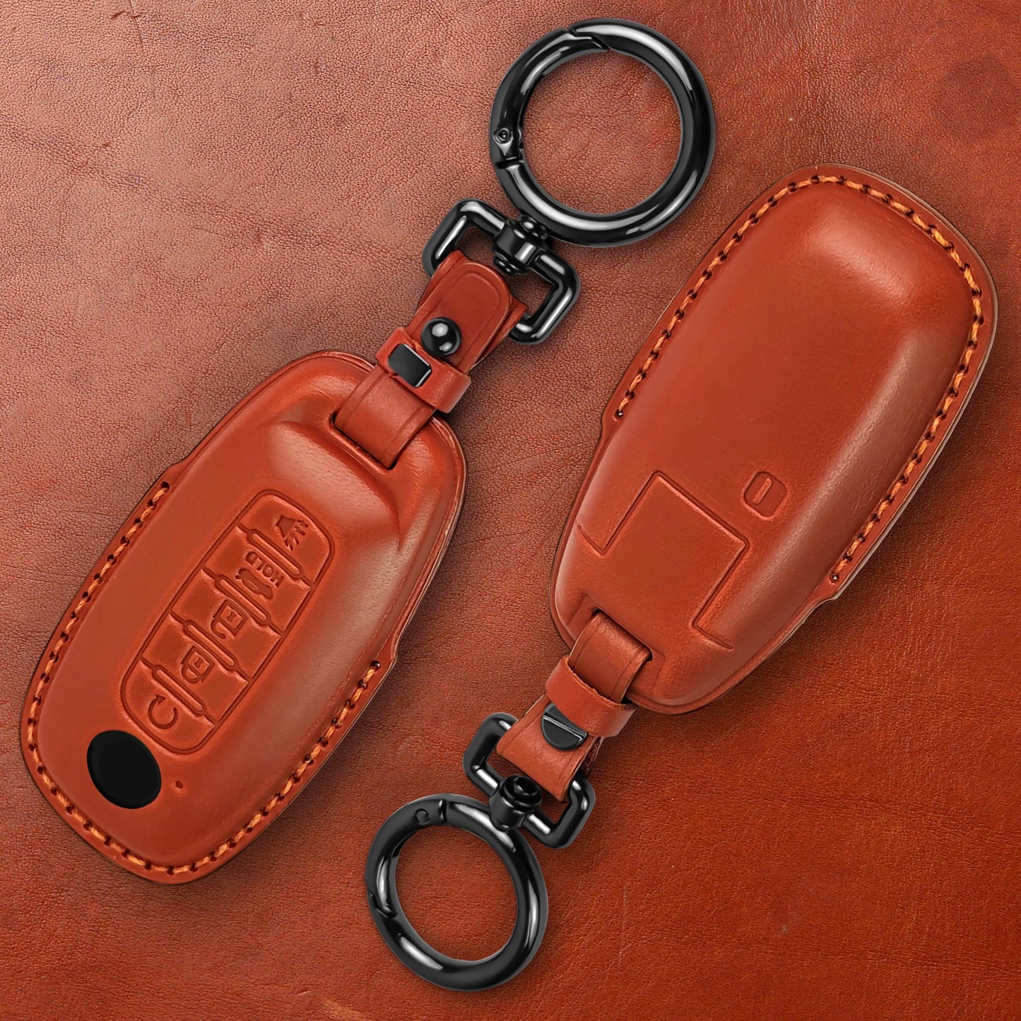 Tukellen for Nissan Key Fob Cover Leather with Keychain Compatible with 2023 2024 2025 Pathfinder Rouge Kicks Smart Remote (Brown, 5 Buttons)