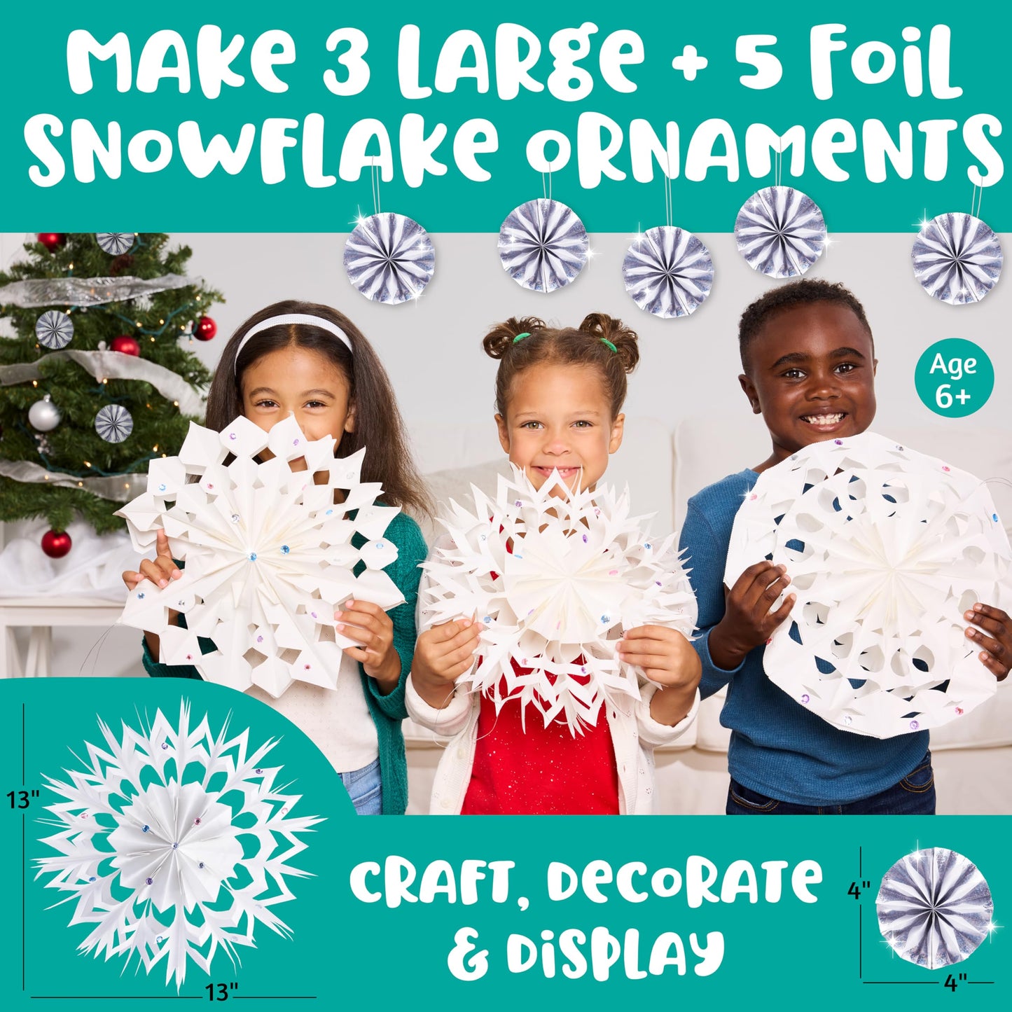 Creativity for Kids Make Your Own Snowflake Ornaments Kit | Fold & Decorate 8 Paper and Foil Snowflakes | DIY Christmas Ornament Craft for Kids to Inspire Creativity & Festive Fun (Ages 6+)