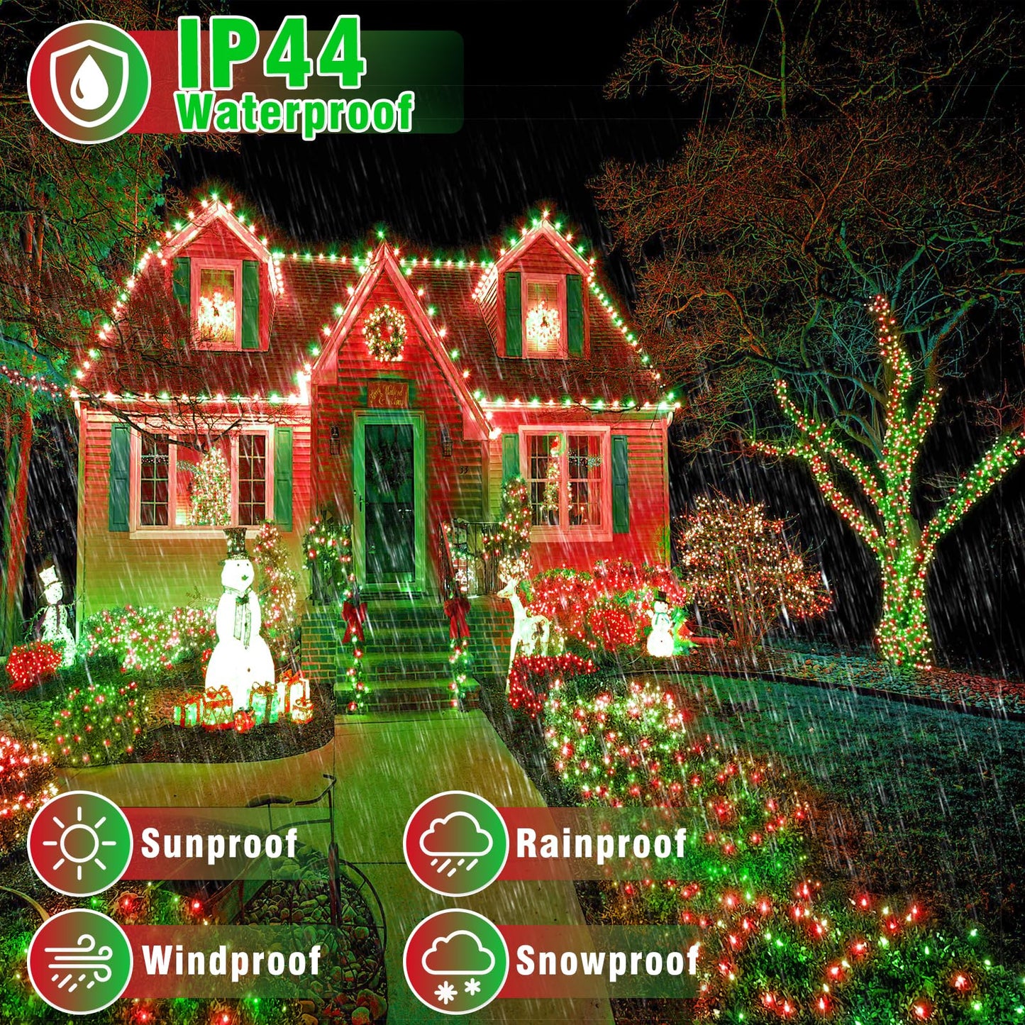 66FT 200 LED Outdoor String Lights, Plug in Connectable Christmas Lights Indoor Clear Wire, Waterproof 8 Modes String Lights for Outside Xmas Tree Patio Garden Roon Party Decorations, Red and Green