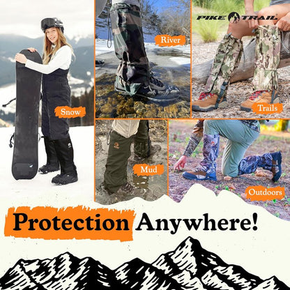 Pike Trail Adjustable Leg Gaiters - Waterproof & Lightweight Leg Guards for Hiking, Trekking | Unisex, 1 Pair