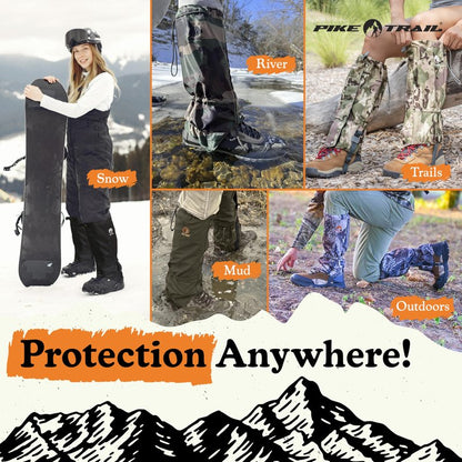 Pike Trail Adjustable Leg Gaiters - Lightweight, Waterproof - Leg Guards for Men & Women - Hiking Essentials Ideal for Hunting, Trekking & Fishing - Defense Force Camo - 1 Pair