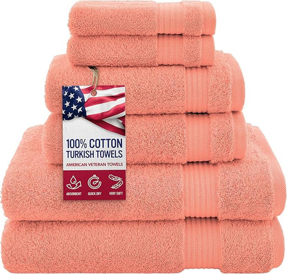 American Veteran Towel, 100% Cotton Turkish 6 Piece Towel Set, Luxury Towels
