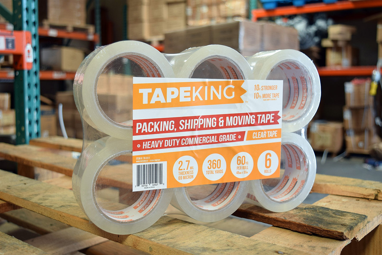Tape King Clear Packing Tape - 60 Yards Per Roll (Pack of 6 Rolls) - Stronger & Thicker 2.7mil, Heavy Duty Adhesive Industrial Depot Tapes for Moving Packaging Shipping, Office & Storage