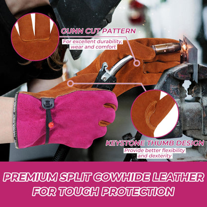 HANDLANDY Leather Work Gloves for Men and Women, Utility Tough Cowhide Glove for Gardening, Wood Cutting, Welding, Construction, Chainsaw, Truck Driving, Yard Working etc. - Camel Pink, Small