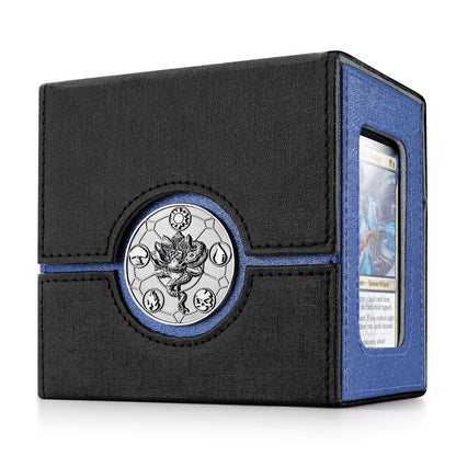 Kabinka MTG Deck Box for Commander with Metal Emblem, Card Deck Box with Dice Tray, Holds 100 Double-Sleeved Cards for TCG/PTCG, Cards Storage Case with 35PT Magnetic Card Holder (Black& Blue, Lotus)