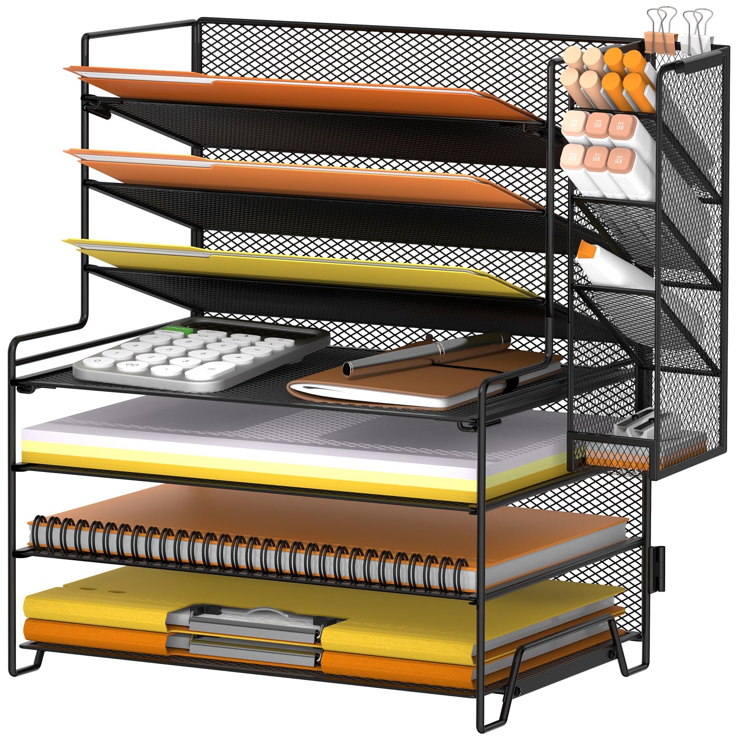 SUPEASY 7 Tier Desk Organizer, Desk File Organizer with Pen Holder, Paper Organizer for Desk, Desk Organizers and Accessories for Home Office School, Black