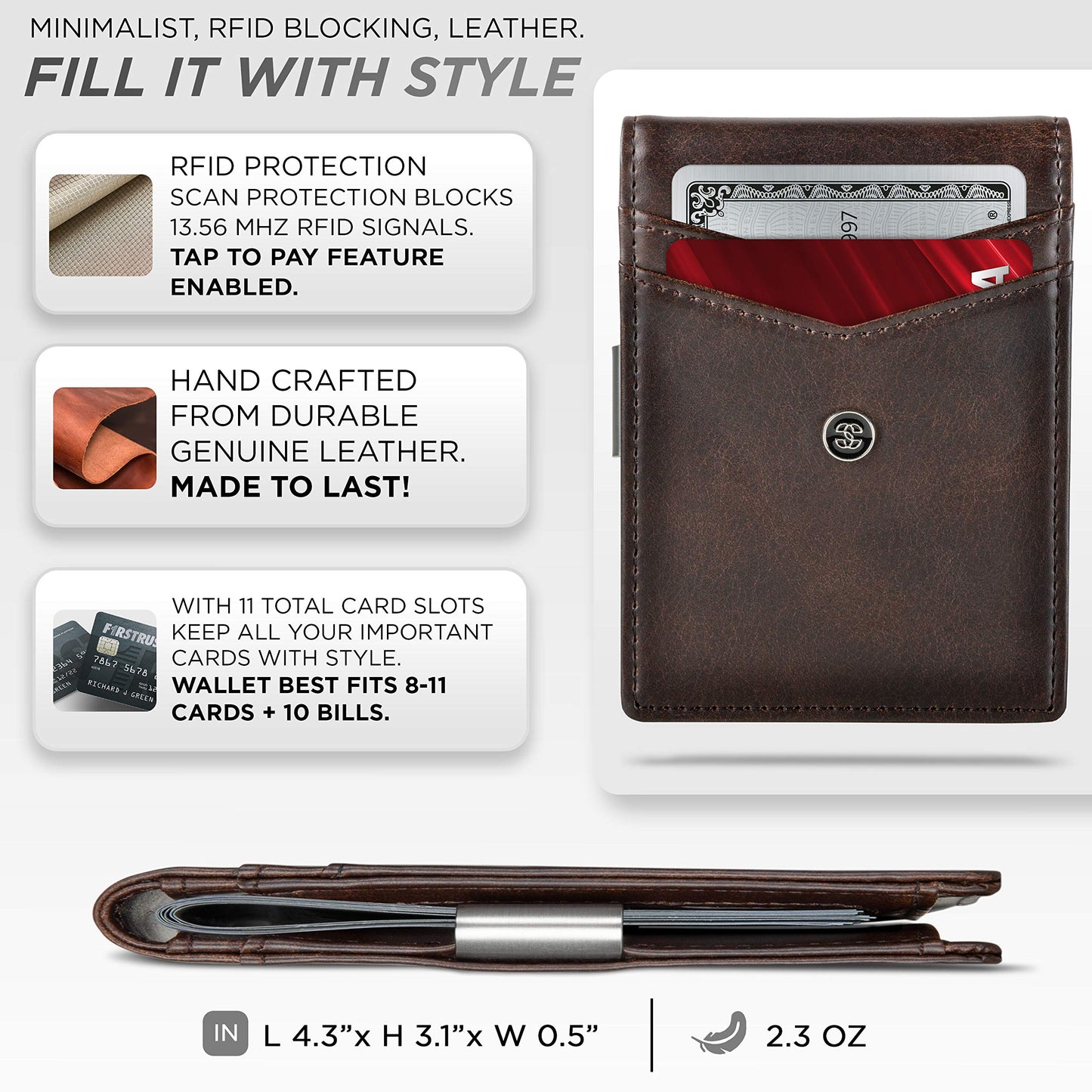 Suavell Slim Wallets for Men. Minimalist Bifold Wallet With Money Clip & ID Window. RFID Blocking Credit Card Holder Front Pocket Wallet, Gifts For Men - Husband Father On Birthday Anniversary.