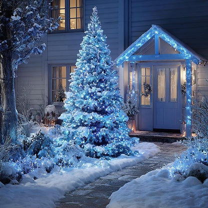 TW SHINE Christmas Lights, 600 LED 196FT Christmas String Lights Plug-in with 8 Modes Timer and Remote, Waterproof Outdoor Decorations for Bedroom Wedding Party Yard Tree Decor, Blue & White