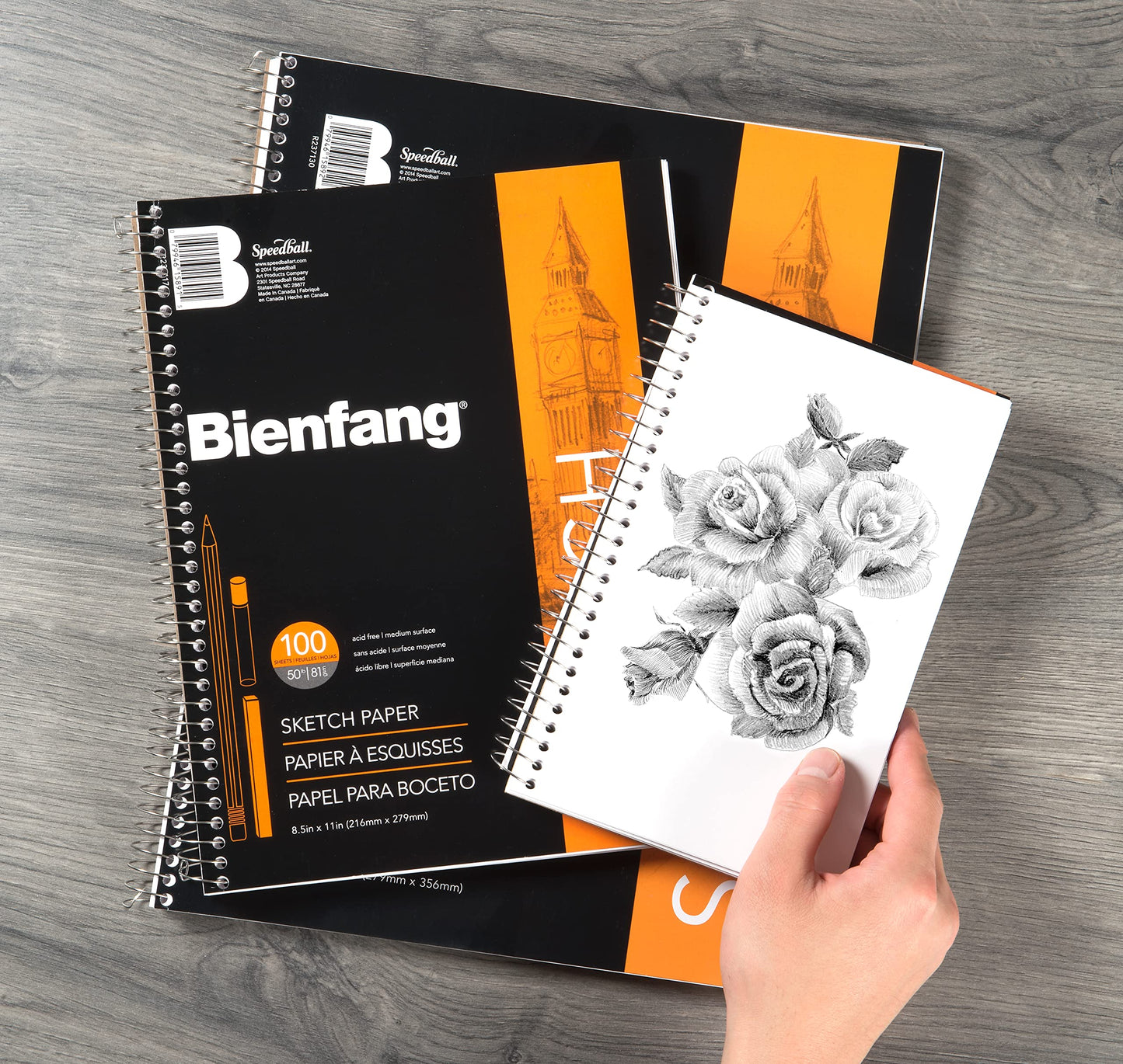 Bienfang Sketch Pad 11x14 Inch, 100 Sheets of 60lb 90gsm Art Paper, Spiral Bound Sketch Book Drawing Notebook