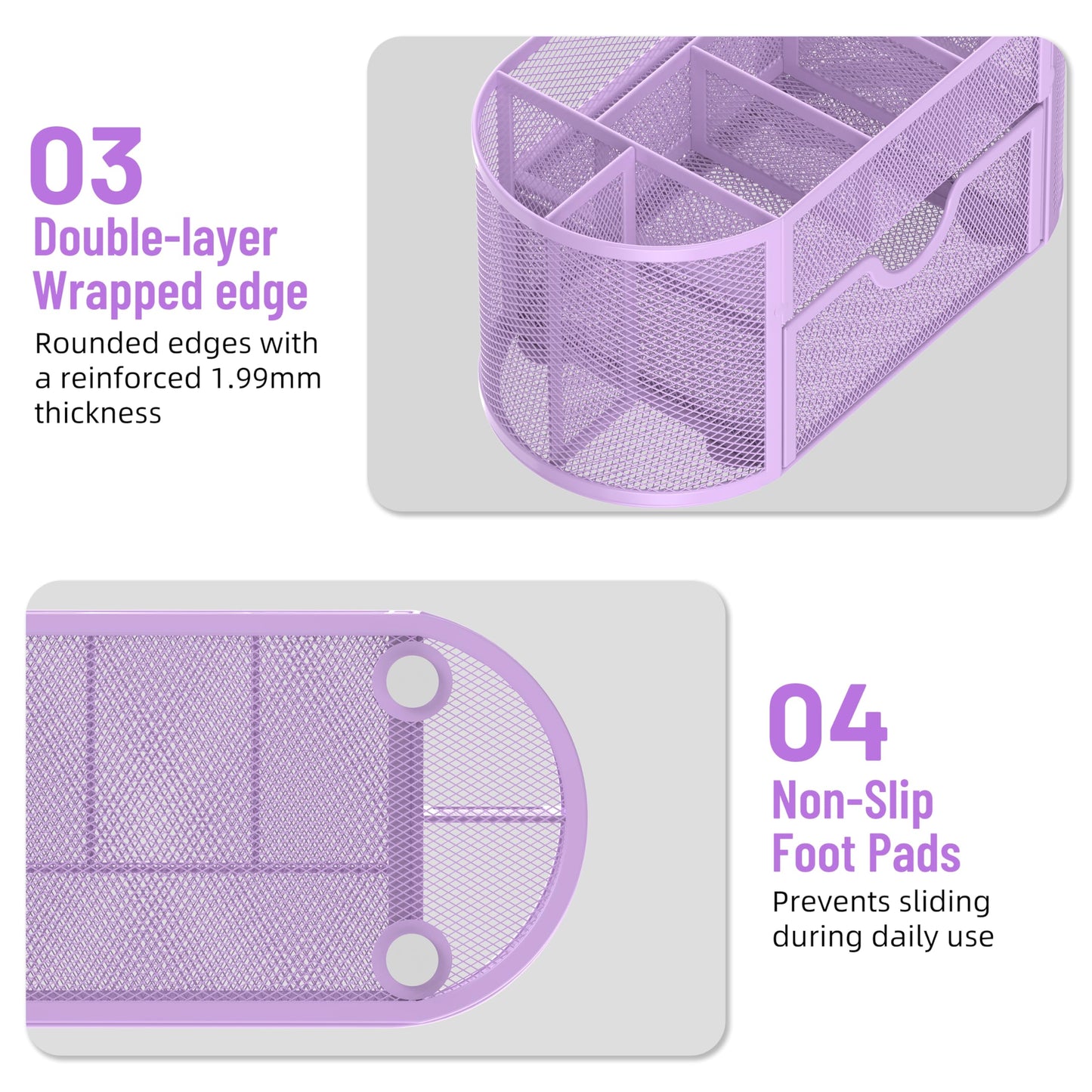 SUPEASY Mesh Desk Organizer, Desk Accessories & Workspace Organizers with Drawers, Pencil Holder for Desk with 9 Compartments for Office Suppliess, School, Classroom, 8.6 x 4.3 x 4.1 Inch, Purple