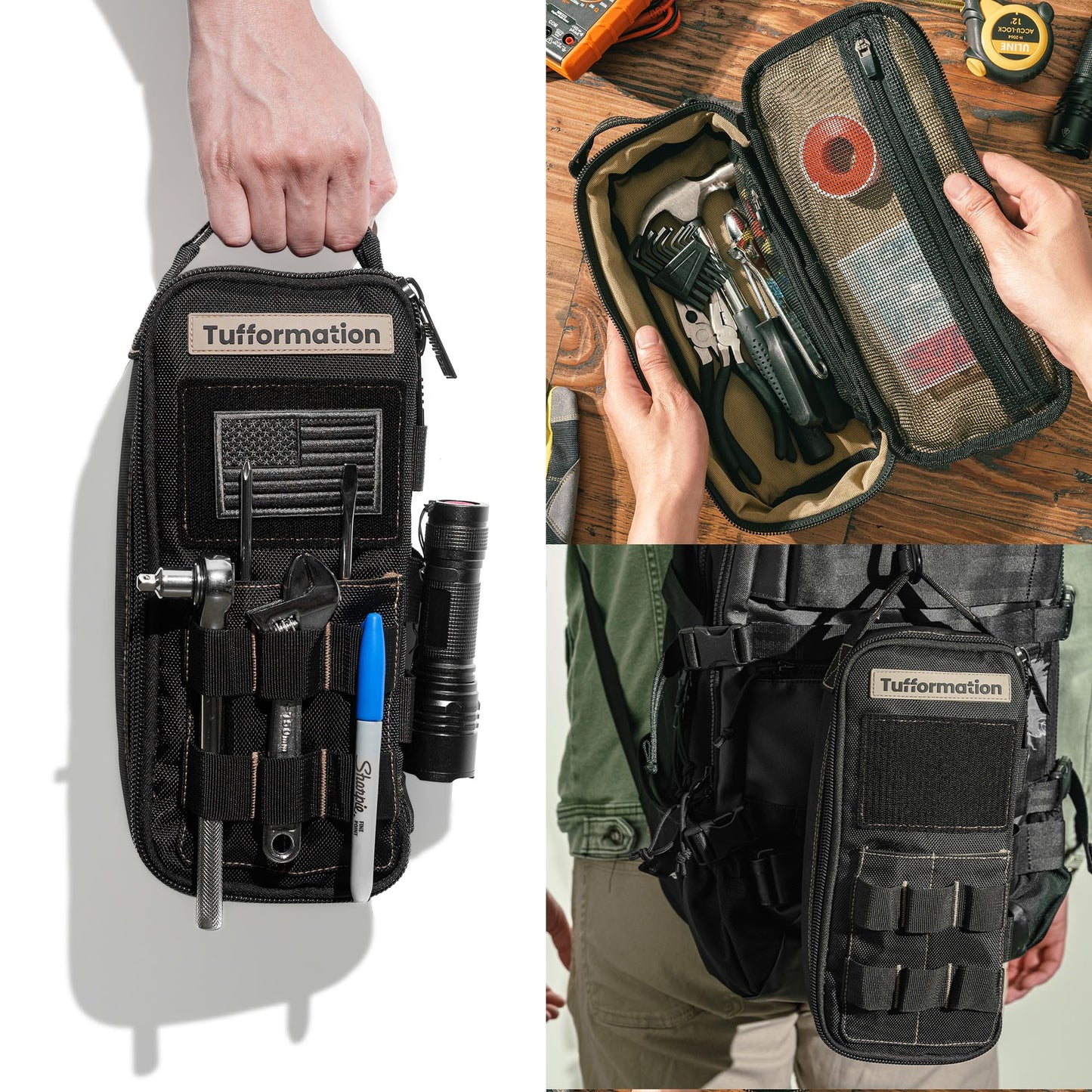 Tufformation Heavy Duty Small Tool Bag Pouch Portable Utility Organizer Case with Zipper Handle. Perfect for EDC, Motorcycle, Road Bike, Electricians & More