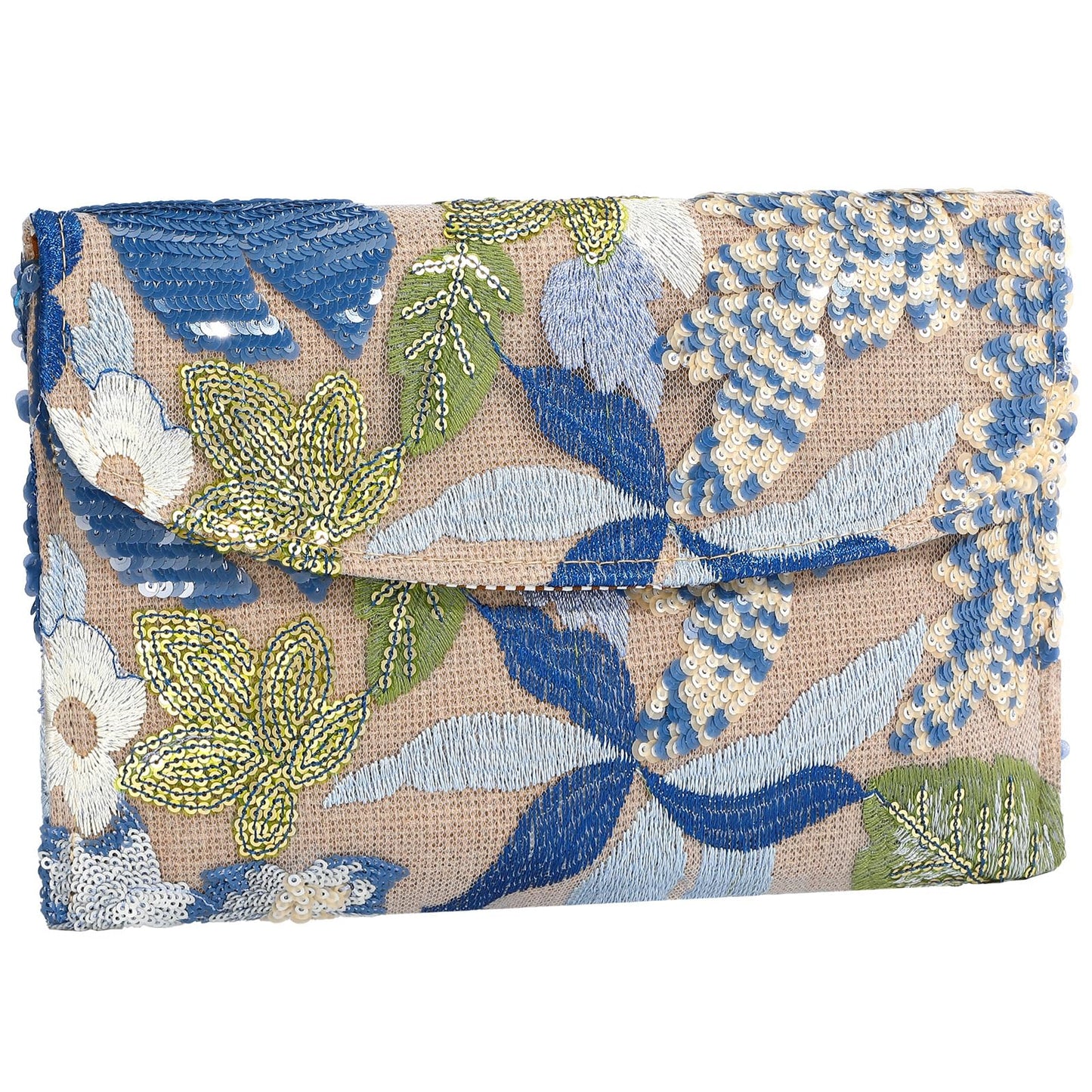 XquiziFit Floral Beaded Clutch Embroidery Sequin Beaded Purse Small Evening Clutch Purses for Women Blue Clutch