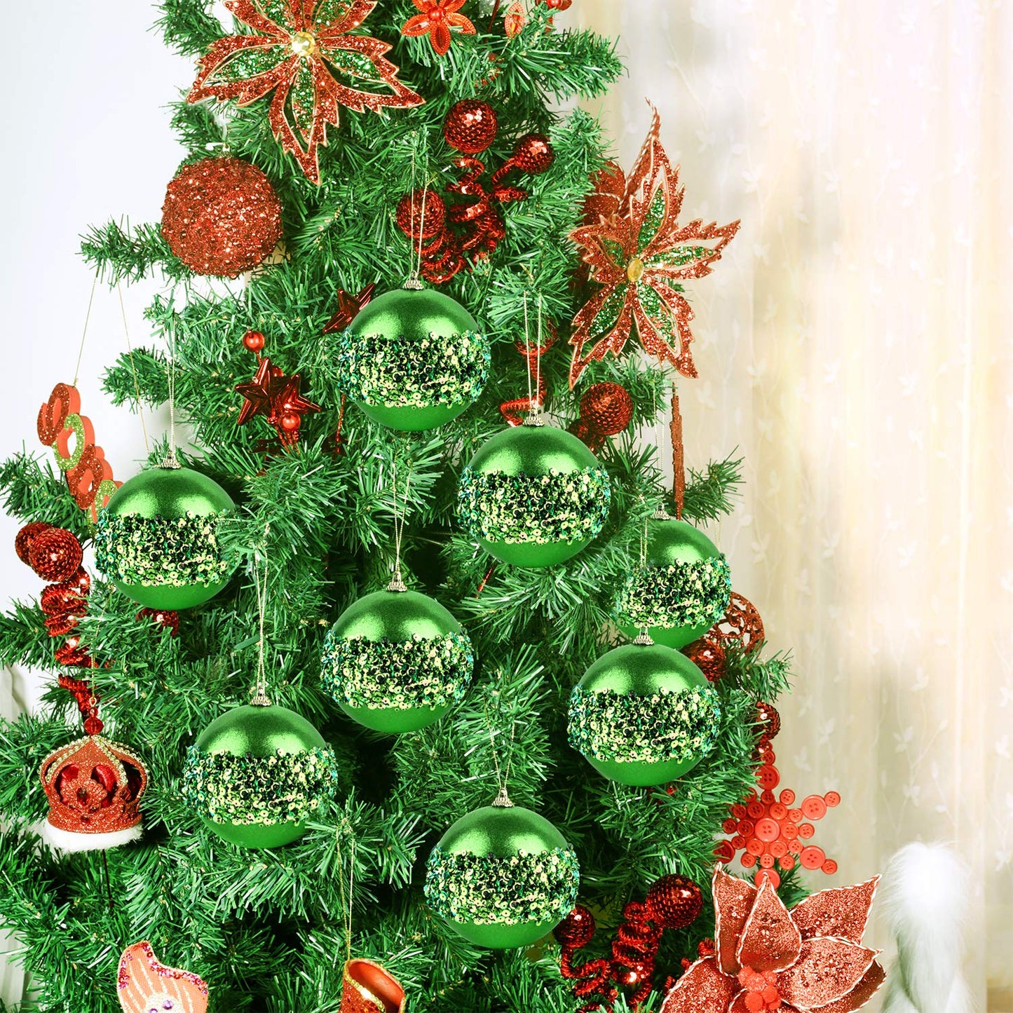ZHANYIGY 4pc Green Christmas Ball Ornaments, 4pc Set Red Shatterproof Christmas Decorations Tree Balls for Xmas Trees Wedding Party Holiday Decorations