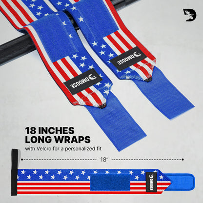 DMoose Wrist Wraps Weightlifting Men 12 and 18 Inches Thumb Loops with Wrist Support for Workouts Powerlifting Wrist Straps for Weight Lifting Men and Women American III