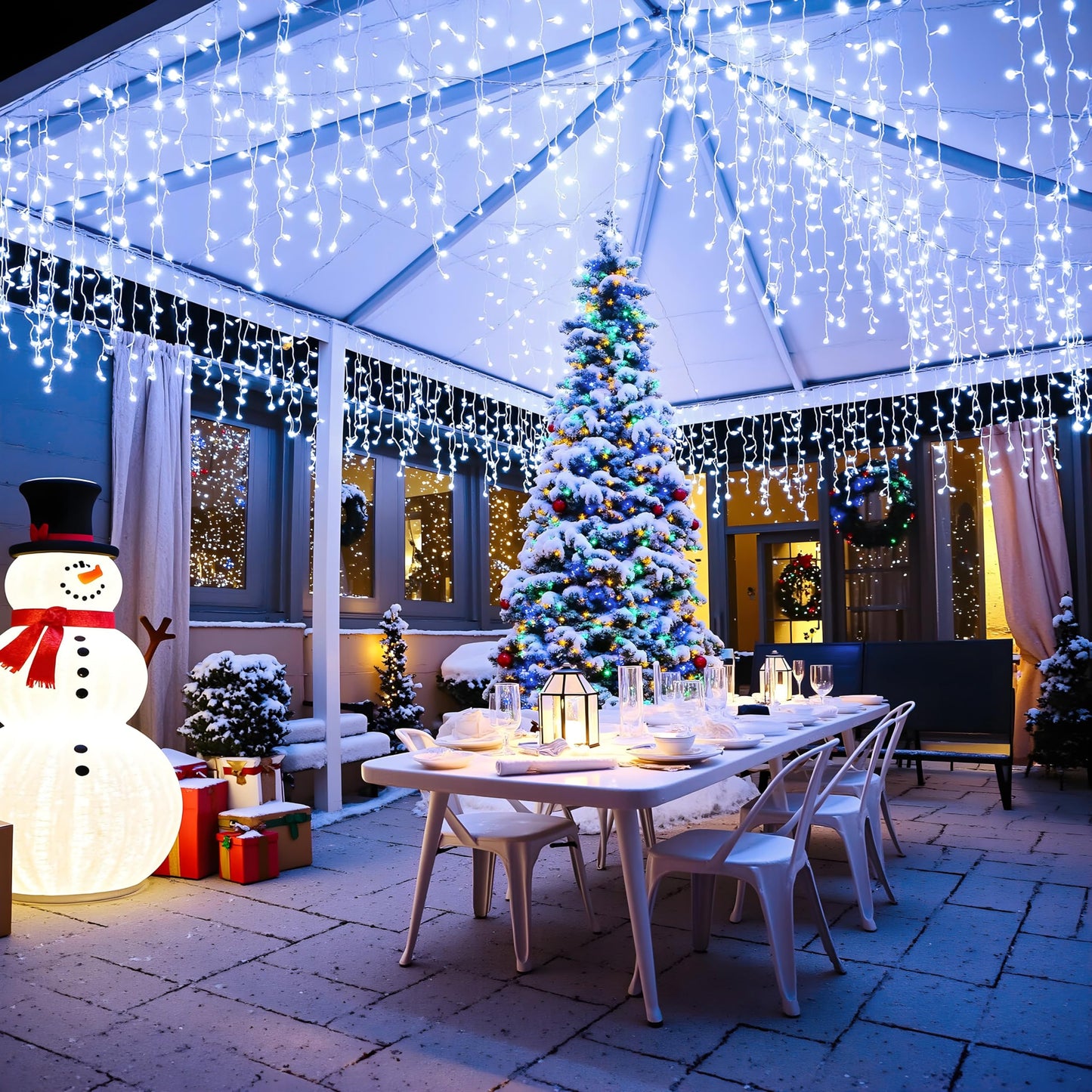 Icicle lights Outdoor - 33ft Christmas Lights with 400LED 75 Drops 8 Modes, Plug in Curtain String Lights Waterproof for Holiday Wedding Party Home Garden Bedroom Indoor Outdoor Decoration, Cool White