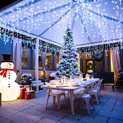 Icicle lights Outdoor - 33ft Christmas Lights with 400LED 75 Drops 8 Modes, Plug in Curtain String Lights Waterproof for Holiday Wedding Party Home Garden Bedroom Indoor Outdoor Decoration, Cool White