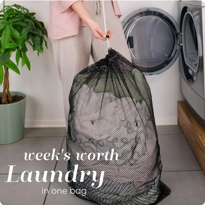 Mesh XL Laundry Bag - Large 24" x 36" - Durable, Machine Washable with Secure Drawstring Closure - Perfect for College Dorms, Laundromats, Apartments (Black)