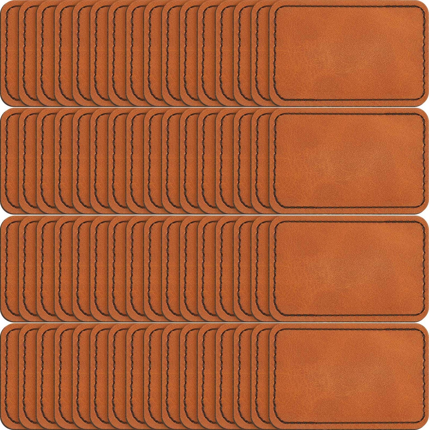 Dunzy 60 Pcs Leather Hat Patches Blank Leatherette Hat Patch with Adhesive Rectangle Laserable Leatherette Patch for Hats Custom Fabric Sew Laser Engraving DIY(Khaki,3.5 x 2.5 Inch)