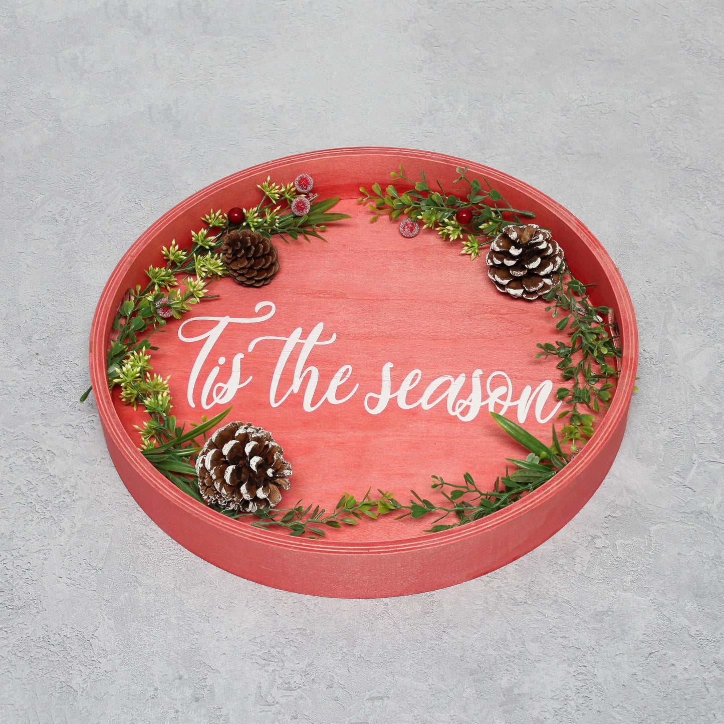 Elegant Designs HG1030-RTS 13.75" Sip & Serve Stylish Wooden Decorative Serving Tray, for Home Décor, Living Room, Counter, Tis The Season in Red Wash