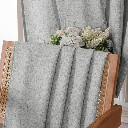 Tollpiz Short Linen Tier Curtains Rod Pocket Semi Sheer Half Kitchen Curtain Burlap Light Filtering Thick Linen Drapes for Bathroom, 30 x 24 inches Long, Silver Grey, Set of 2 Panels