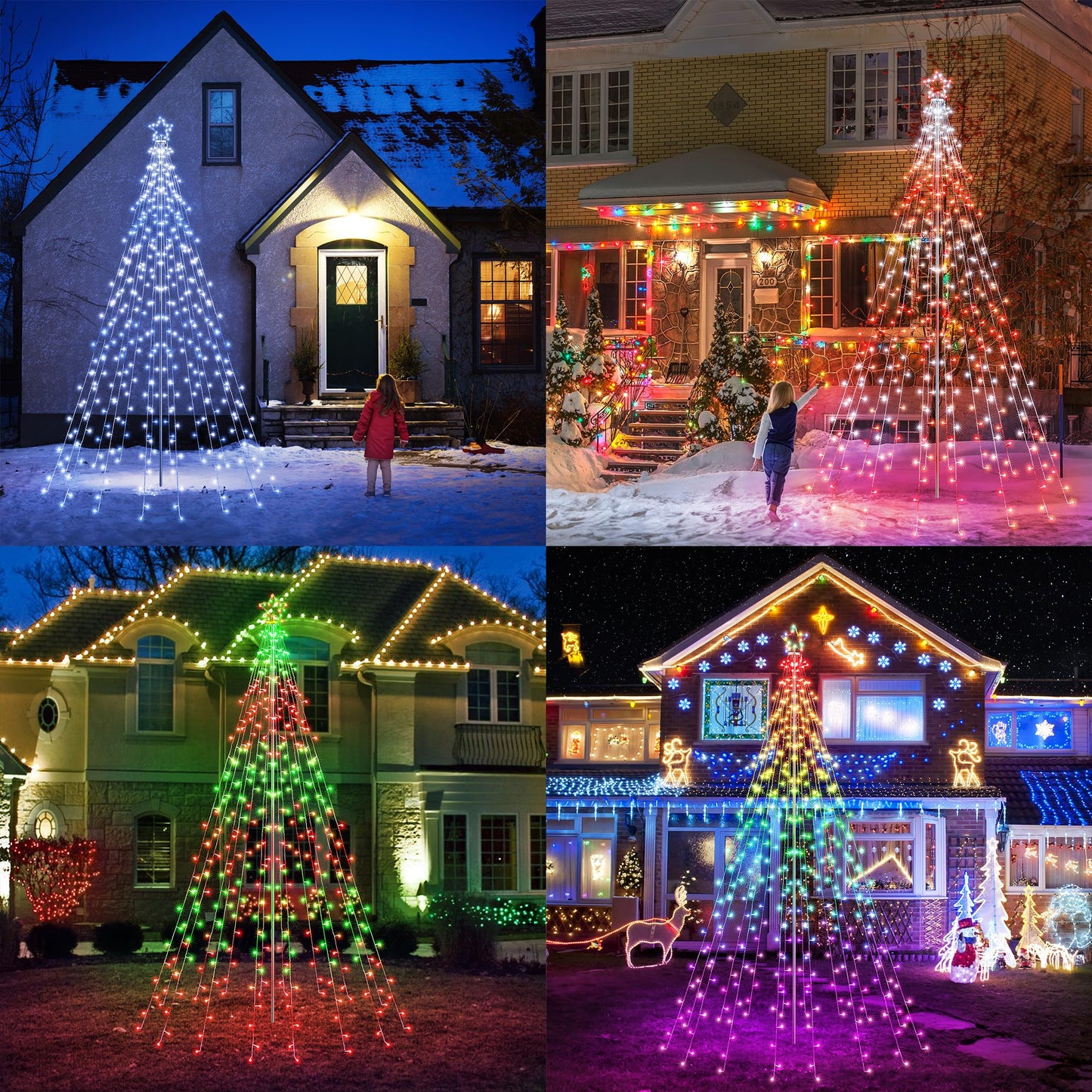 Flacchi Outdoor Star String Lights - Pole Set with Remote, Multiple Lighting Modes, Timer, and Waterproof Feature for Ultimate Holiday Decor (RGB, 10 FT/408LED)
