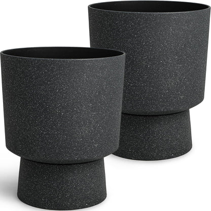 Ultym 16.8" Large Planters Set of 2 Modern Pedestal Plant Pots with Drainage Hole, Durable Plastic Flower Pots w/Terrazzo Finish, Weather-Resistant for Garden Patio Balcony Home Outdoor Indoor Decor