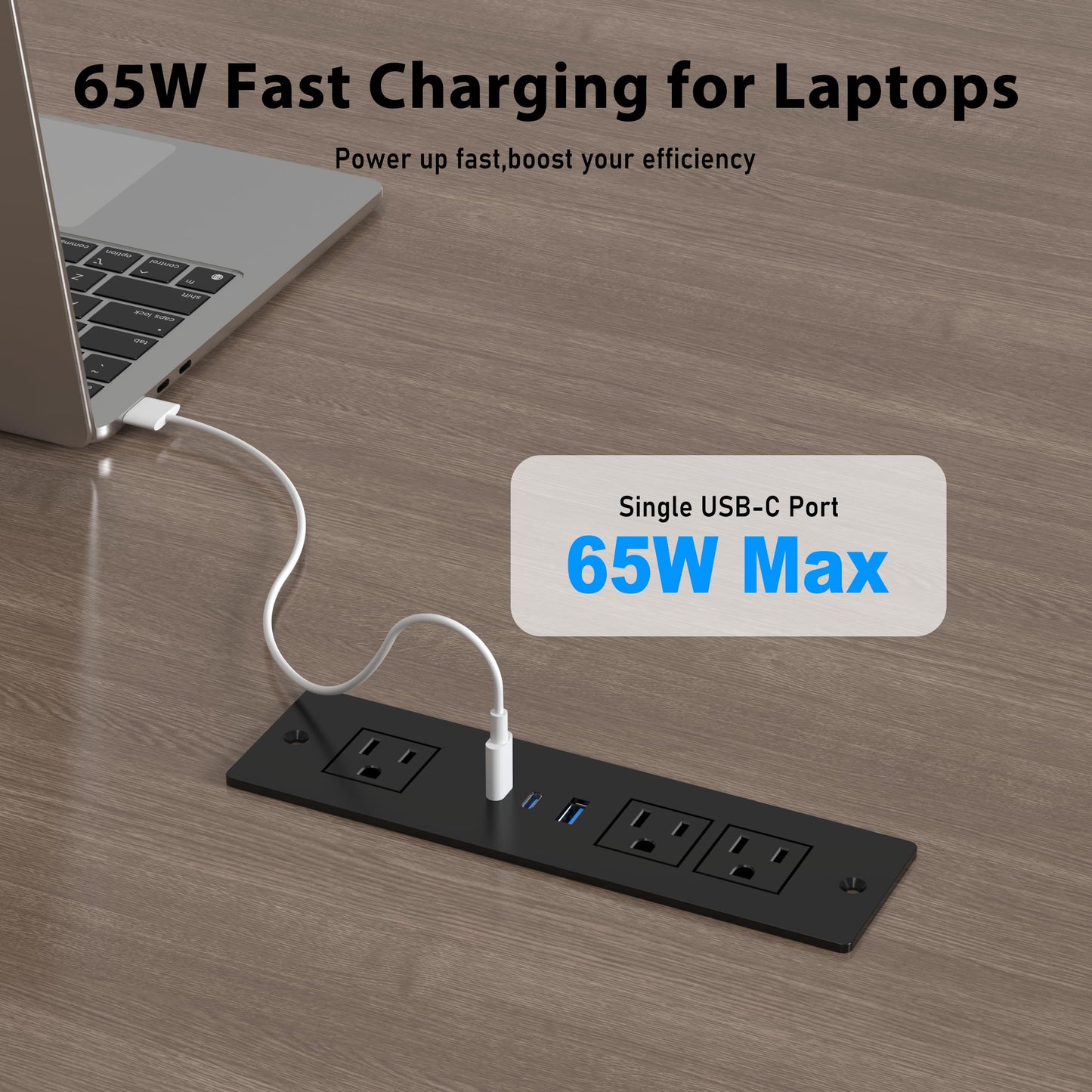 Drawer Outlet Kit with 65W USB C Fast Charging Station, HEZI Recessed Power Outlet with 3 USB Ports & 3 AC Outlets, Furniture Flush Mount Power Strip for Home Office 10ft Cord