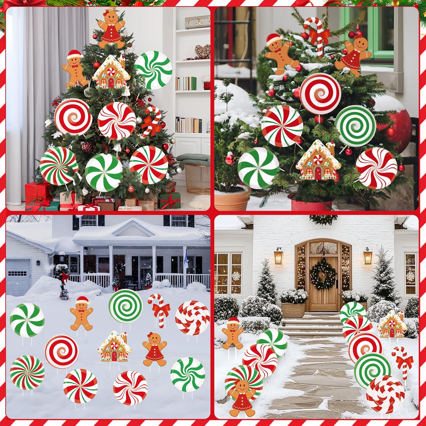 12 PCS Large Candy Gingerbread Christmas Tree Picks 10 Inch Candy Cane Gingerbread Man Christmas Tree Ornaments Peppermint Lollipop Hanging Decor for Xmas Trees Topper New Year Holiday Party Decor