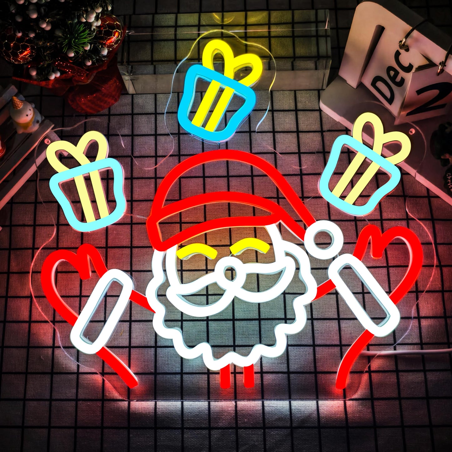 Santa Claus Neon Sign Christmas Neon Sign for Christmas Decoration Waving Santa Window Light Dimmable Neon Santa Sign for Holiday Party Home Bar Festival Wall Decor