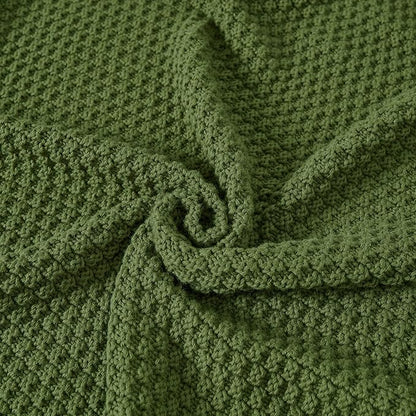 Longhui bedding Olive Green Knitted Throw Blanket for Couch, Soft, Cozy Machine Washable 100% Cotton Sofa Knit Blankets, Heavy 4.0lb Weight, 60 x 80 Inches, Olive Green Color.