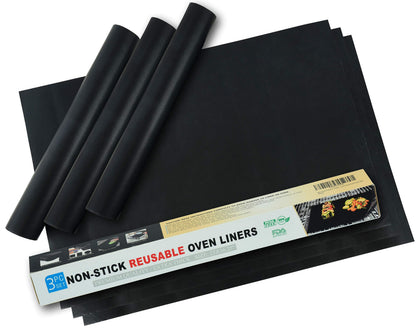 Oven Liner For Bottom of Oven Reusable Heavy Duty Premium Quality Non Toxic Fume Free Heat Resistant 500 Degrees Zero Clean Guards Protects Ovens From Spills Drips Non-Stick 3 Pack