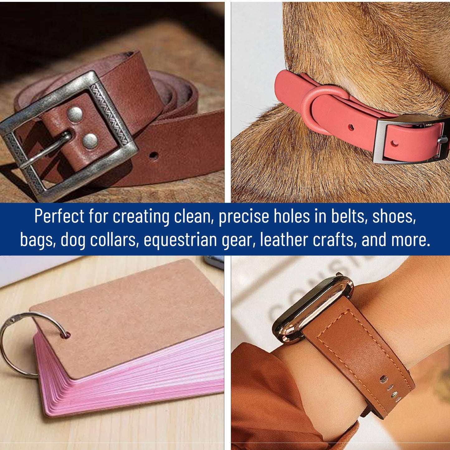 UNCO- Desktop Leather Hole Punch Tool, 6 Punch Sizes, Belt Hole Puncher for Leather, Dog Collars, Watch Straps, Footwear, Fashion Accessories and Crafting