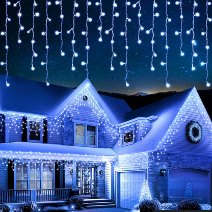 EcoNour Cool White Easter Icicle Lights for Outside, 114.82 FT 1000LED Outdoor Icicle Lights with 8 Mode, 8HR Timer, Memory Function, Clear Wire connectable, Plug in Fairy Lights for Roofline, Party