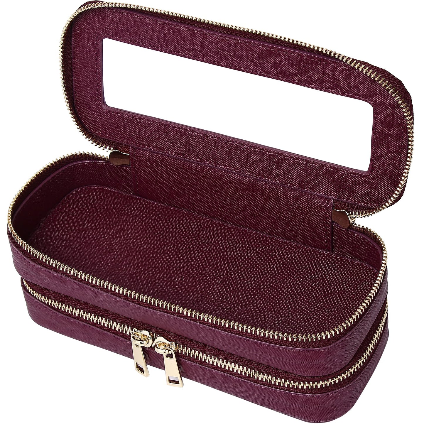 LOFOWN Double Layer Makeup Bag Makeup Brush Case Waterproof Travel Cosmetic & Toiletry Bag Purse Organizer and Car Essentials for Women (Burgundy, 2-Layer SLIM)