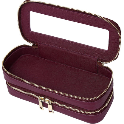 LOFOWN Double Layer Makeup Bag Makeup Brush Case Waterproof Travel Cosmetic & Toiletry Bag Purse Organizer and Car Essentials for Women (Burgundy, 2-Layer SLIM)