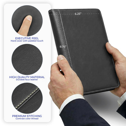 Samsill Contrast Stitch Faux-Leather Portfolio, Mini Size Business Interview Professional Padfolio, Includes 5 x 8 Inch Writing Pad, Black