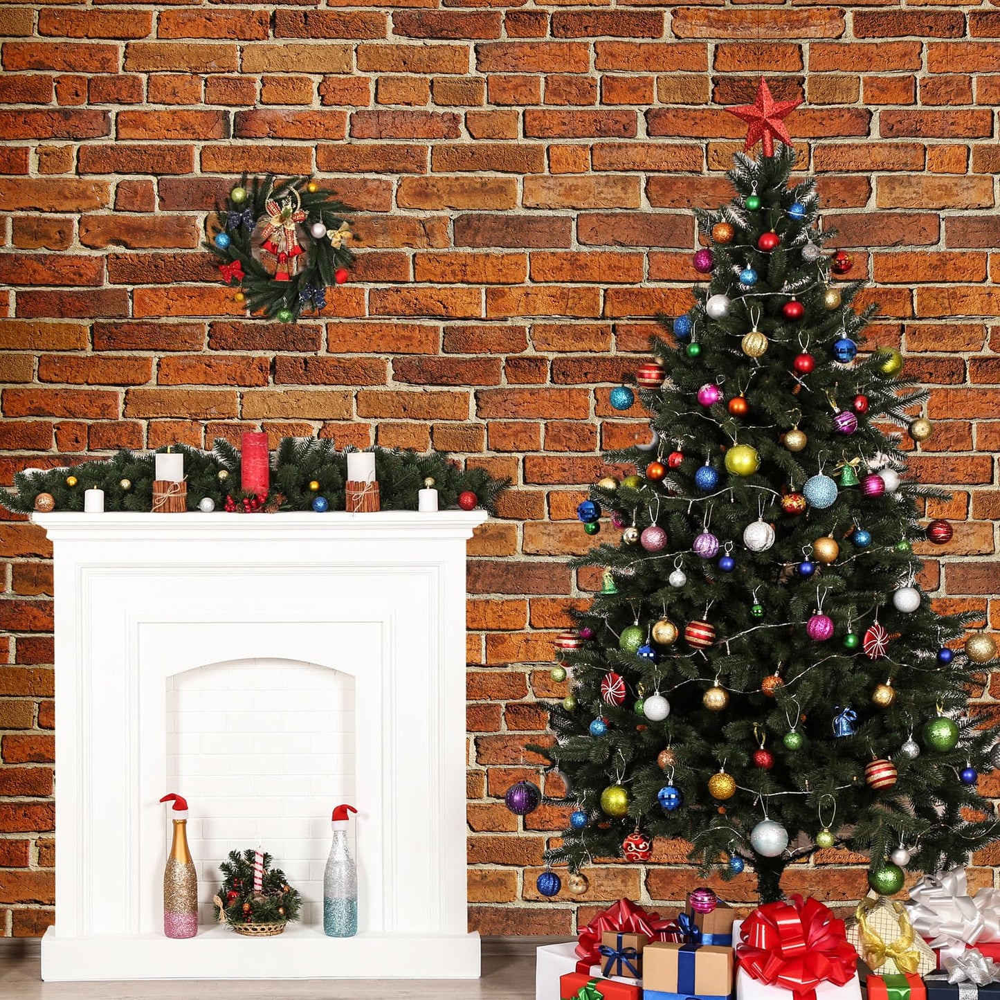 Chuangdi Brick Stone Wall Stone Wall Scene Setter Brick Sheet Wallpaper Curtains Door Removable Tablecloth Photo for Halloween Christmas Party and Home Decor(Retro Red,6 Pcs)
