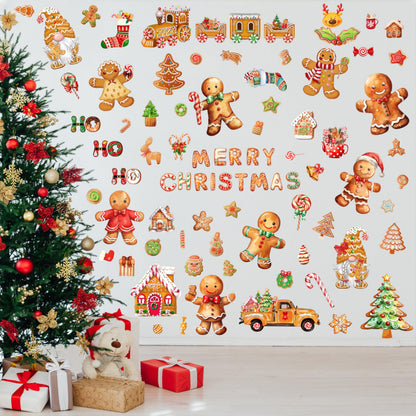 Christmas Gingerbread Wall Stickers Decoration 12 Sheets, Christmas Wall Decals Holiday Gingerbread Decor, Winter Candy Vinyl Stickers for Living Room Bedroom Home Office Decor