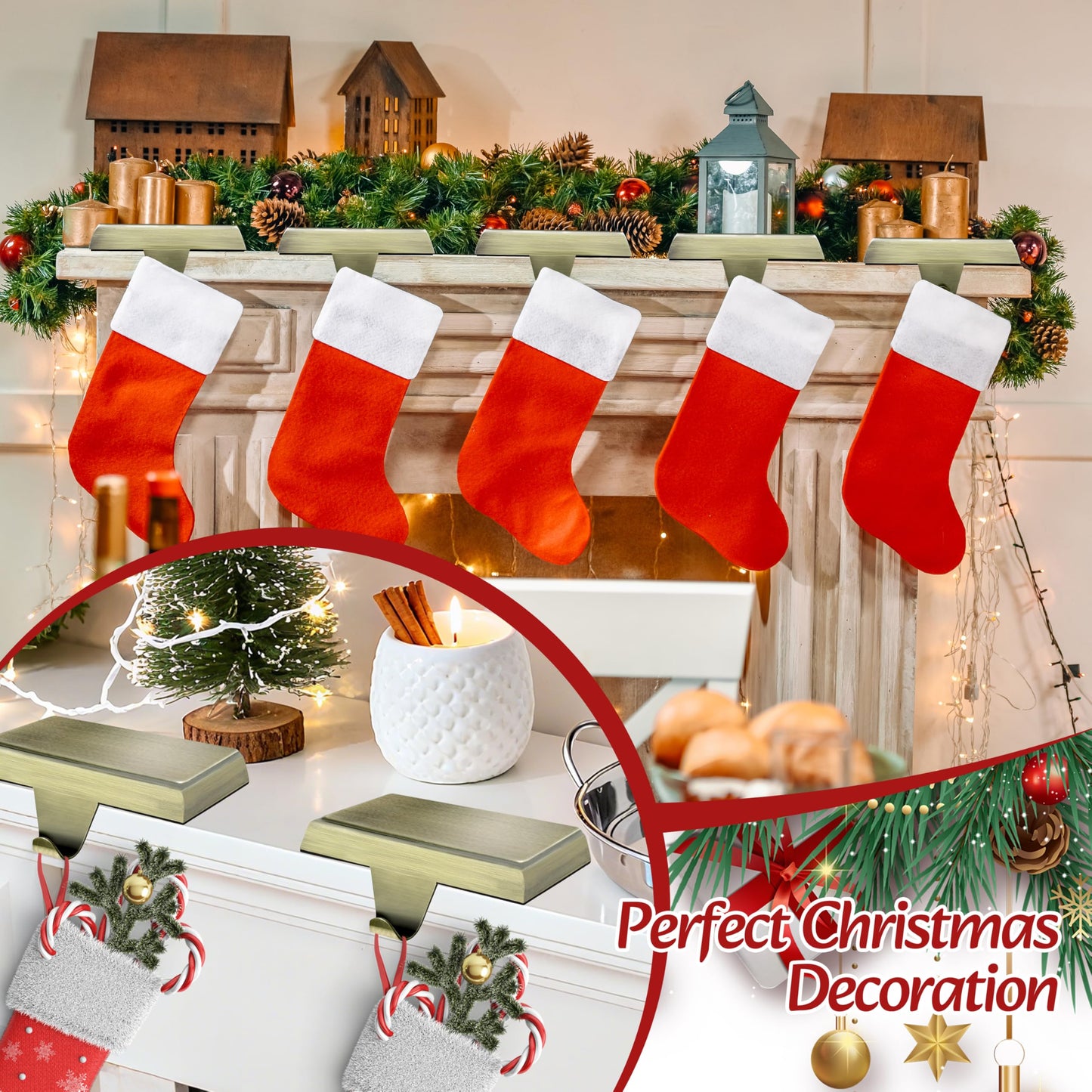 Palonu 2 Pcs Christmas Bronze Stocking Holders, Heavy Duty Mantle Hangers with Non-Slip Pad, Weighted Stocking Hooks Christmas Ornaments for Xmas Holiday Fireplace Shelf Window Decoration