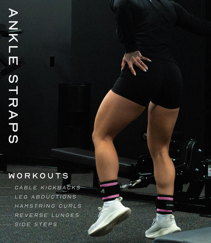 Gymreapers Ankle Straps (Pair) For Cable Machine Kickbacks, Glute Workouts, Lower Body Exercises - Adjustable Leg Straps with Neoprene Padding (Pink, Pair)