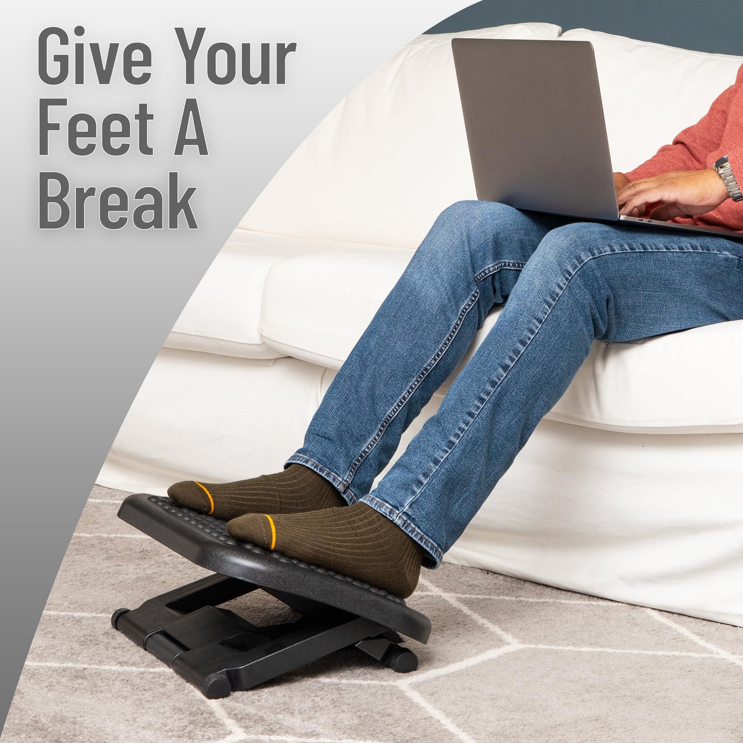 Mind Reader Foot Rest, Under Desk at Work, Ergonomic, Height Adjustable, Office, Plastic, 17"L x 13"W x 6.25"H, Black