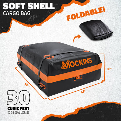 Mockins 30 CuFt Waterproof Rooftop Cargo Bag for Top of Car, SUV, Truck & Large Vehicles | 60"x43"x20" Vinyl Car Roof Bag for Use with or w/o Roof Rack | All-Weather Rooftop Cargo Carrier Set