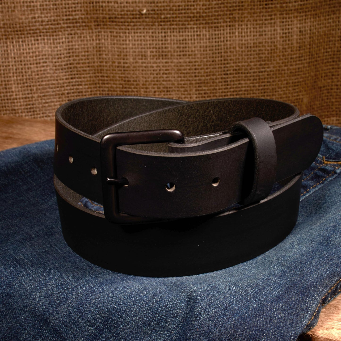 Nohma Leather, Men's Leather Belt, Made in USA, Full-Grain Leather, Casual Everyday Wear Belts, Amish Handmade (Black 5550-GM, 38" (Size 34 Pants) - Check Size Guide)