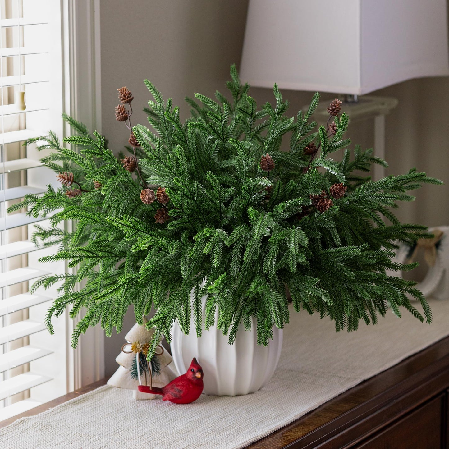 HyeFlora 14 PCS Christmas Norfolk Pine Stems with Small Pine Cones Branches, 19 In Real Touch Artificial DIY Greenery Pine Needles Picks,Xmas Faux Cedar Pine Branche for Vase Indoor Outdoor Home Décor