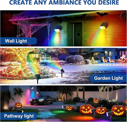 Color Changing Solar Spot Lights Outdoor Waterproof IP65,9 Lighting Modes Multicolor RGB Halloween Spotlight for Porches Yard Gardens Landscape Deconrations-8 Pack