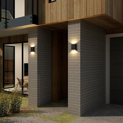 LED Wall Lights Outdoor Wall Sconces Dimmable 15.5W, IP65 Waterproof Porch Lights Up and Down Modern Wall Lamps for Bedroom, 3000K CRI 90+ (Black+Gold)